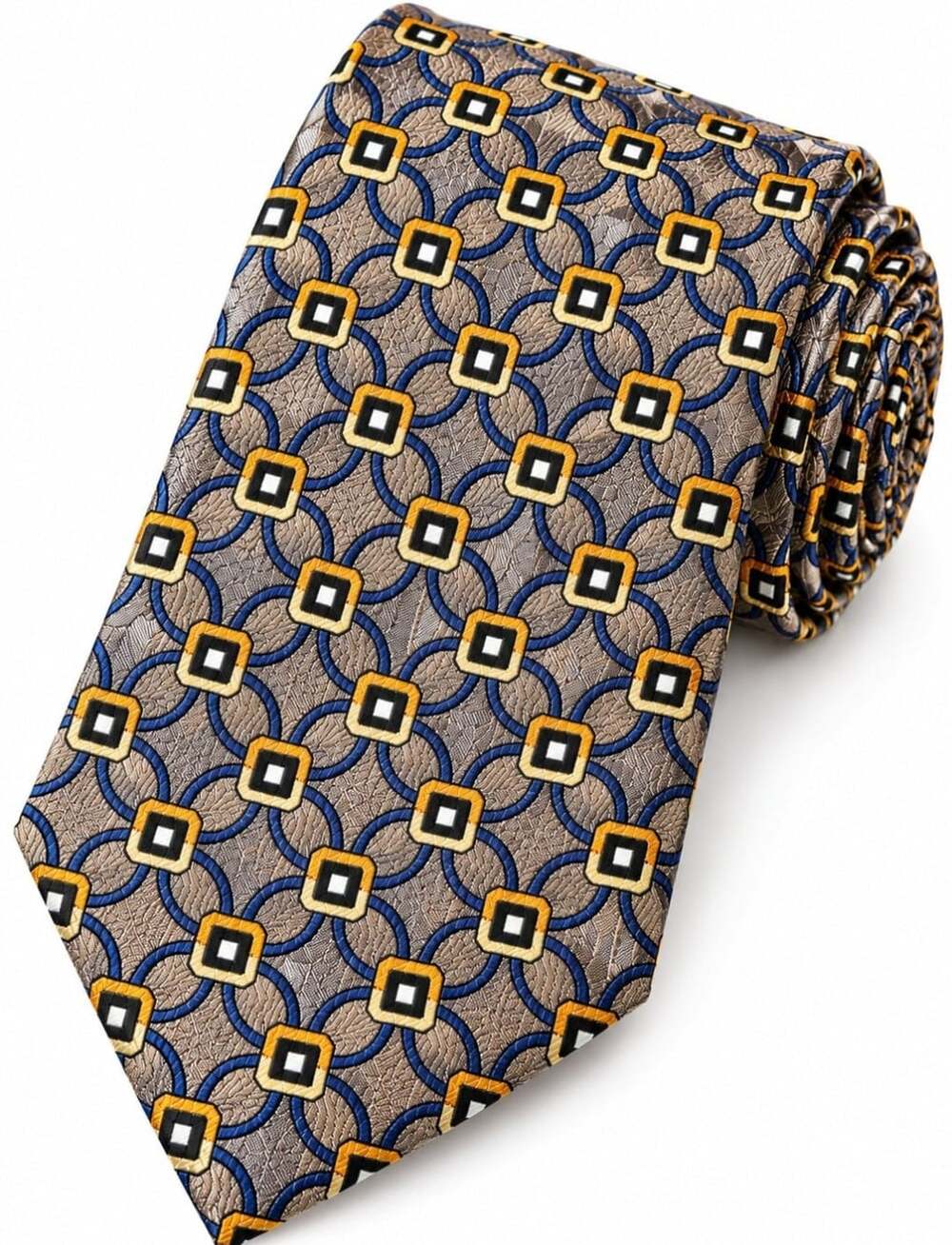 Nordstrom JZ Richards Mens 100% Silk Tie USA Brown Blue Gold Geometric Necktie